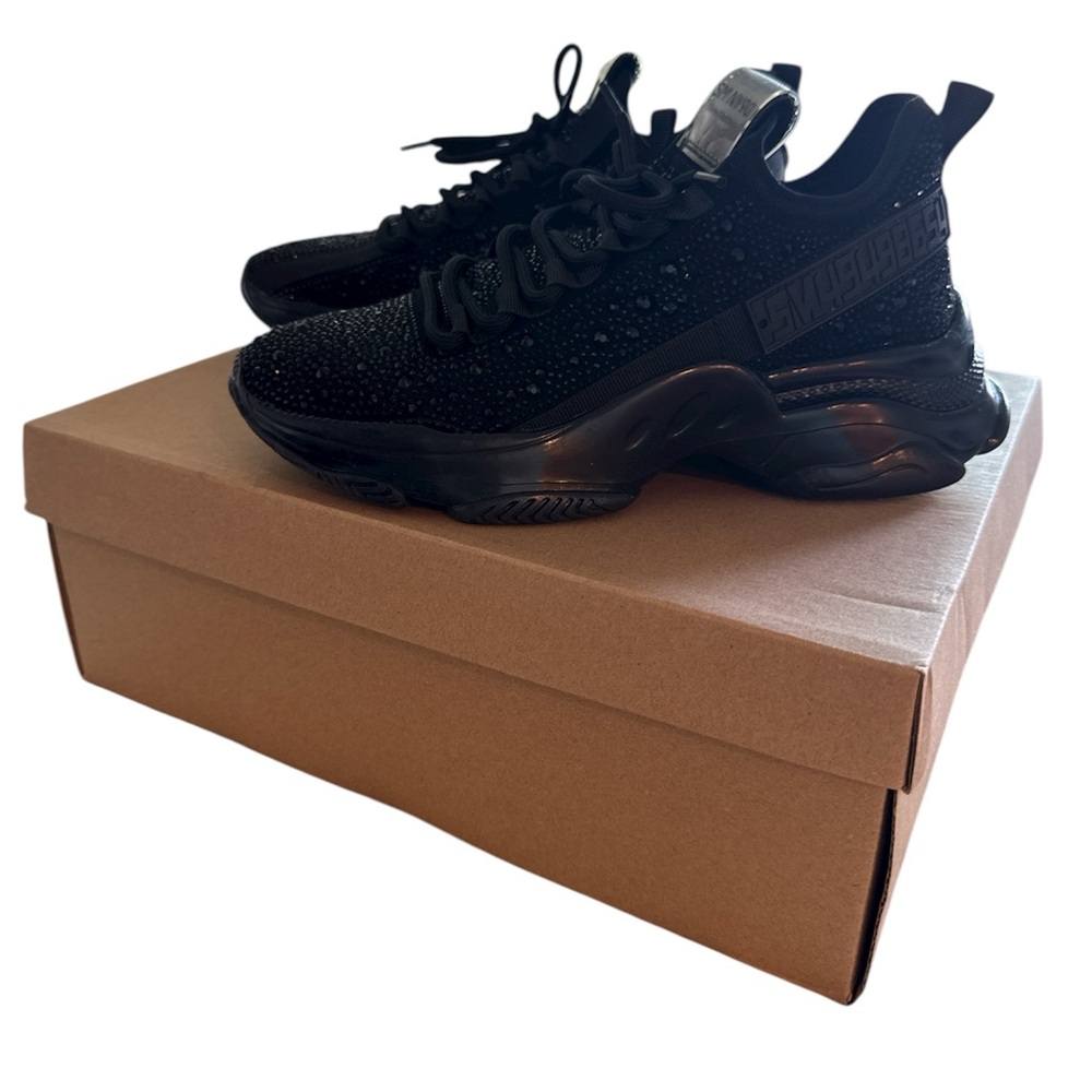 Black Steve Madden Maxima Rhinestone trim trainer- women’s sneakers size 7.5 - Picture 3 of 5
